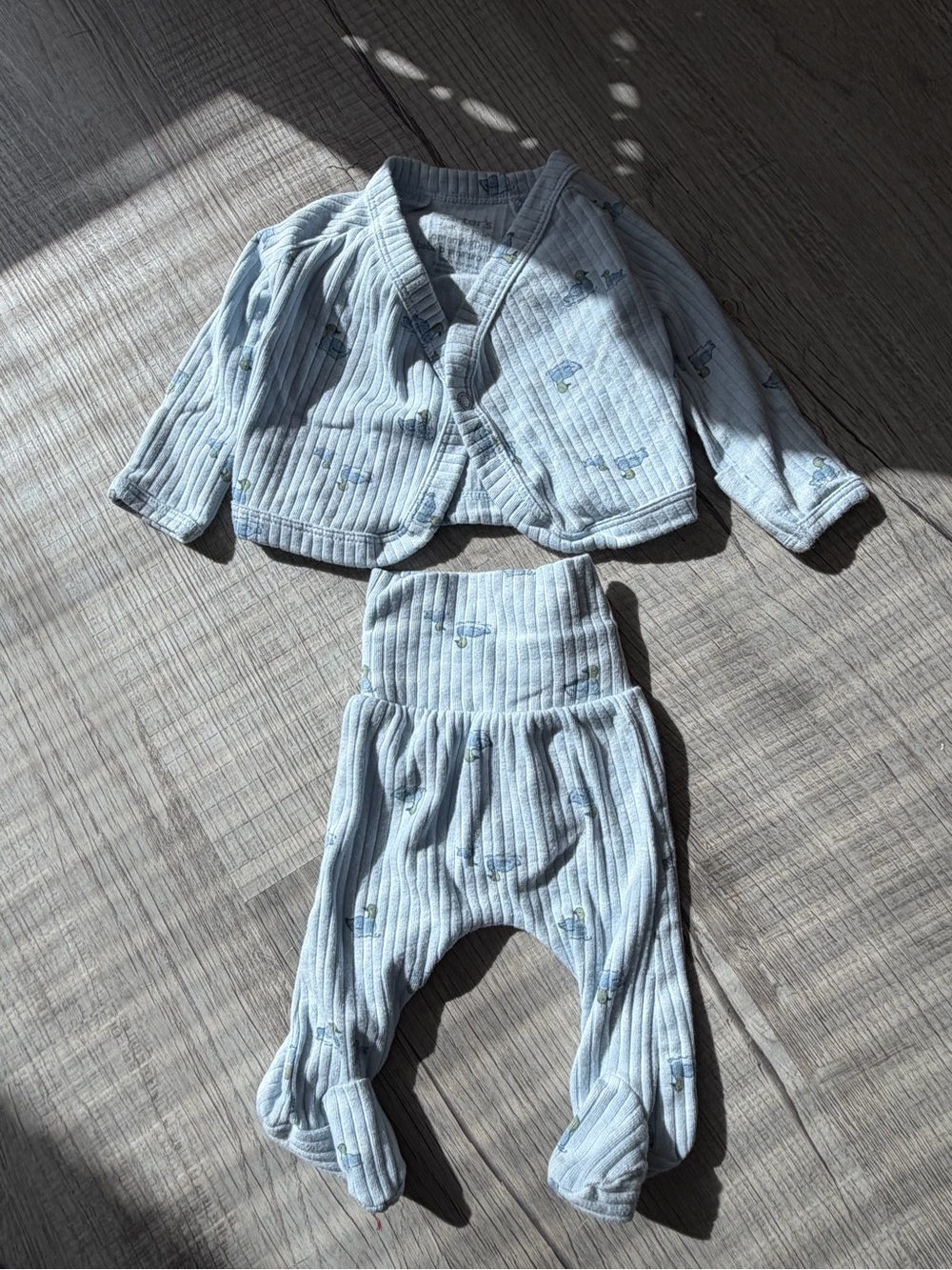 Carter's Light Blue Ribbed Wrap Jacket & Footed Pants Set